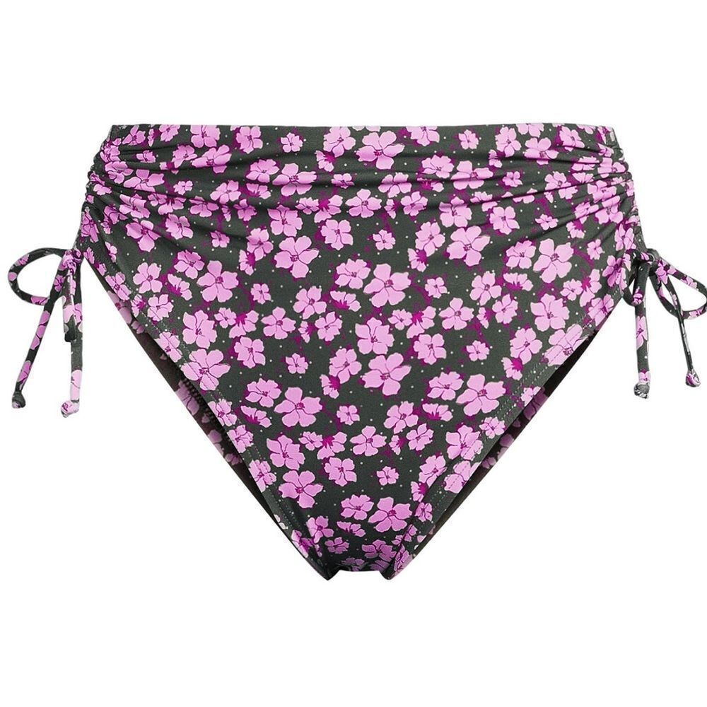 Land's End Adjustable high leg waist bikini swim bottom olive green pansy Var